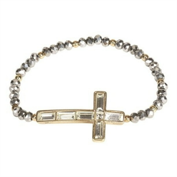 3 Pack Gold Finish Cross Bracelet Crystal Beads Stretch 3 Pack Gold Finish Cross Bracelet Crystal Beads Stretch